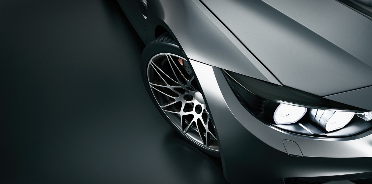 Black sports car. High angle black sports car.